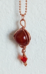 Red agate spherical pendant-9  with Czech crystal dangle